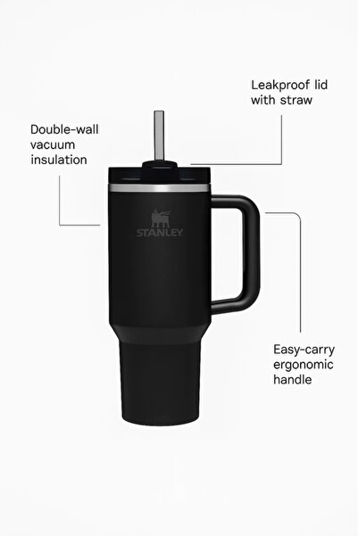 Generic Stanley Quencher H2.0 FlowState Tumbler 40oz – Matte Black Insulated Travel Cup with Handle & Straw