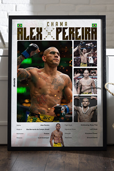 Duvarda Alex Pereira UFC Siyah Ahşap Çerçeveli Poster, Dekoratif Dövüş Duvar ...