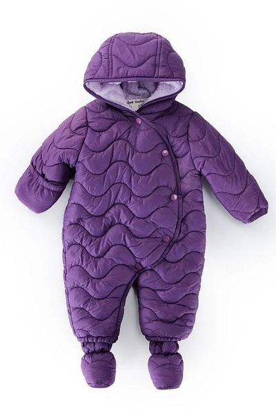 Ofislot Quilted Zippered Snap Inner Lining Plush Hooded Winter Baby Girl Astronaut Jumpsuit Cosmonaut Coat