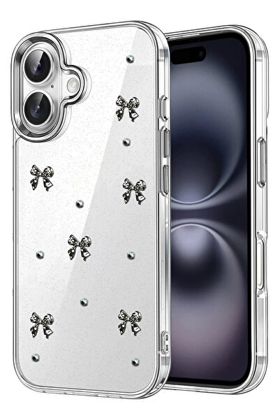 cepmoda حافظة iPhonE “16 PLUS” بنمط “فيونكة سوداء” فاخرة ثلاثية الأبعاد من ال...