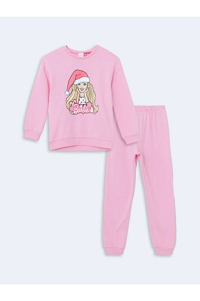LC Waikiki Lcw Kids Pink Crew Neck Barbie Printed Girls' Pajamas Set
