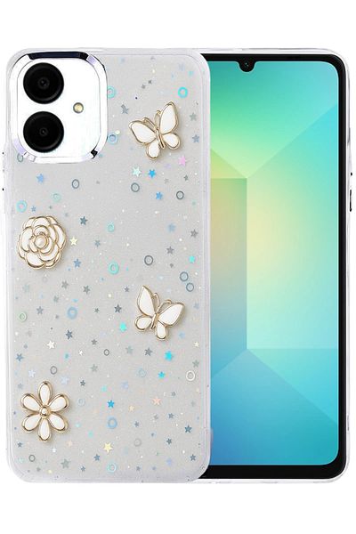 cepmoda Samsung Galaxy A06 Case "Flower-Butterfly" Pattern Luxury Camera Protruding 3D Epoxy Transparent Cover |   No:2