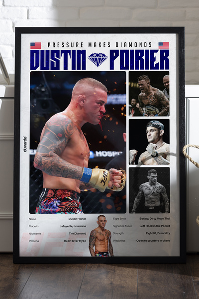 Duvarda Dustin Poirier UFC Siyah Ahşap Çerçeveli Poster, Dekoratif Dövüş Duva...