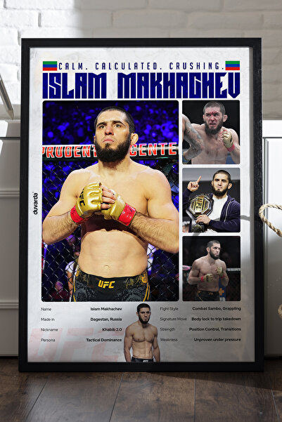 Duvarda Islam Makhachev UFC Siyah Ahşap Çerçeveli Poster, Dekoratif Dövüş Duv...