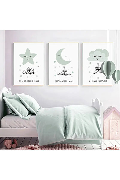 512 STORE Estetik 3'lü İslami Çocuk Odası Çerçevesiz Poster Modern Salon Duva...
