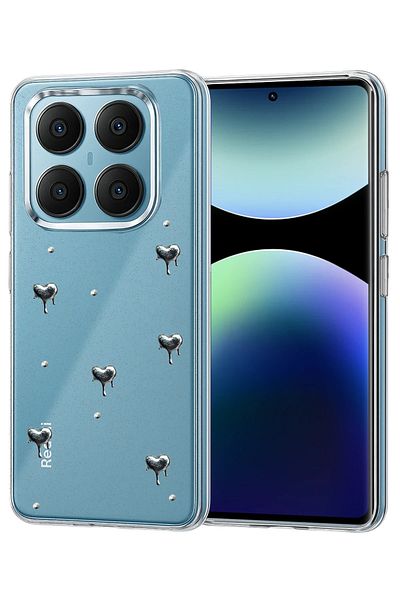 cepmoda Xiaomi Redmi "Note 14 Pro 4g" Case "Gray Heart" Pattern Luxury Camera Protruding Cover |   No:9