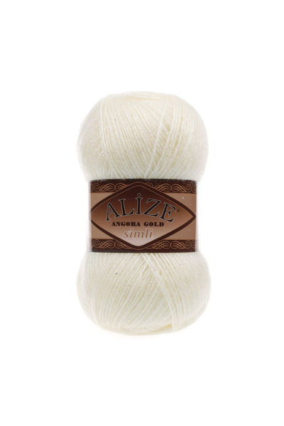 Alize خيط أنجورا جولد لامع محبوك يدوياً 100 جرام 500 متر – يمكن حياكة الشواش والكروشيه – رقم اللون: 01