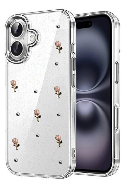 cepmoda حافظة iPhonE “16 PLUS” بنمط “زهرة” فاخرة مع غطاء شفاف ثلاثي الأبعاد م...