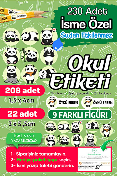 PANDA SOKAĞI Okul Etiketi Kalem Defter isimli Etiket Isim Yazılabilen Sevimli...