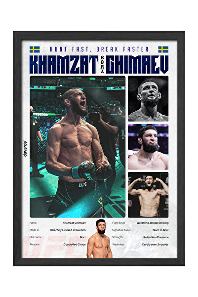 Duvarda Khamzat Chimaev UFC Siyah Ahşap Çerçeveli Dekoratif Dövüş Duvar Tablosu