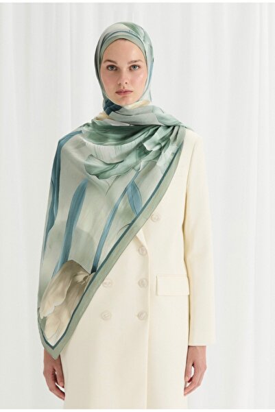 cs camellia scarf Bumbac Kraş Model lalele Tulipano Şal Verde Cagla