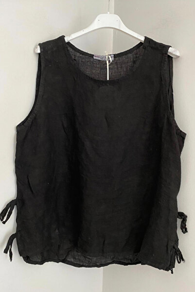 AYASOFYA OTANTIK Γυναικεία ιταλική μαύρη στρογγυλή λαιμόκοψη μονόχρωμη αμάνικ...