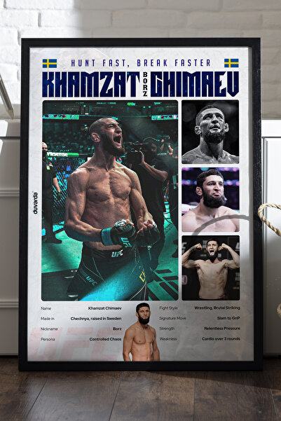 Duvarda Khamzat Chimaev UFC Siyah Ahşap Çerçeveli Dekoratif Dövüş Duvar Tablosu