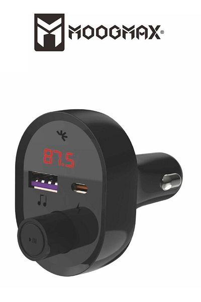 MOOGMAX شاحن سيارة بلوتوث MP3 بمنفذين (Type-C PD و USB) بقوة 20 وات مع كابل Type-C إلى iPhone