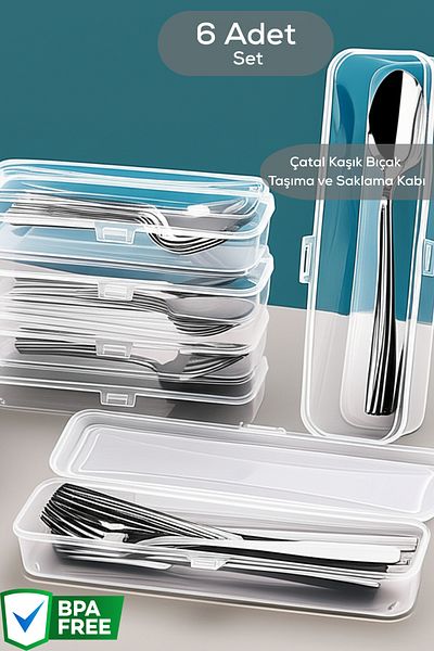 Heredot Mithra Life 6 Pieces Transparent Dowry Fork Spoon Organizer Carrying Set Picnic Storage Box Mit1239