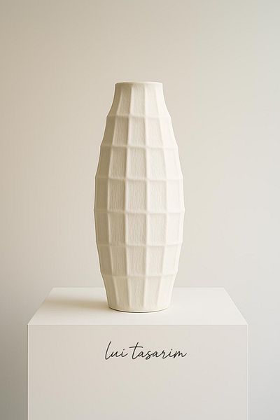Lui Tasarım Vase White Color XL Size 41cm Terra Ceramic Modern Stylish Tall Vase