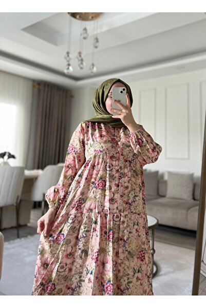 Nuesscollection Çiçek Desenli Modal Kumaş Elbise