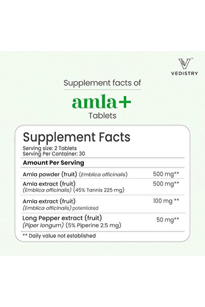 Vedi Vedistry Amla+ 1100mg Long Pepper Immune Support Vitality Wellness Vitamin C Antioxidants Immunity