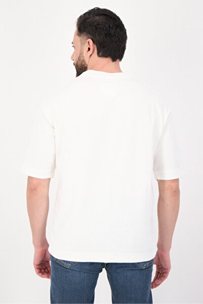BLANK ESSENTIALS Men Crew Neck Short Sleeves Embroidered Logo T-Shirt, Off White