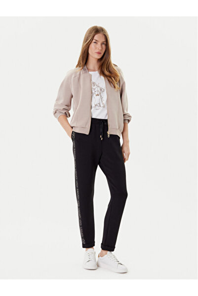 Liu Jo Women's Regular Fit Waist Drawstring Tie Side Logo Stripe Pattern Black Pants Tf5093J4616-22222