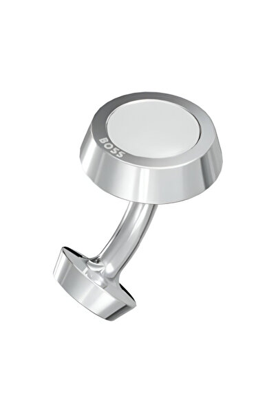 BOSS Erkek İnce Logo İşlemeli Cilalı Görünümlü Beyaz Kol Düğmesi 50539967-100