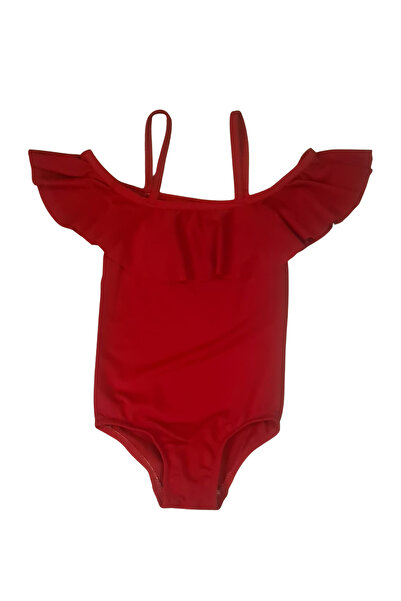 Glowzia Kırmızı Kız Çocuk Fırfır Detaylı Mayo