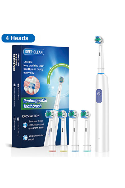 choice2 فرشاة أسنان كهربائية دوارة بيضاء ذات 4 رؤوس قابلة لإعادة الشحن للبالغين فرشاة أسنان كهربائية دوارة