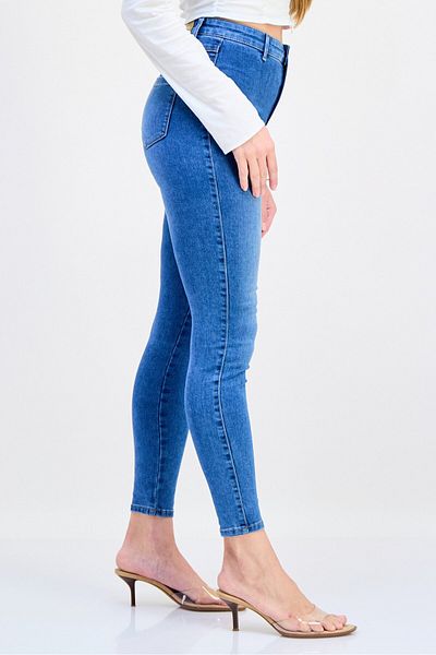 I.scenery Women Skinny Fit Washed Stretchable Jeans, Mid Blue