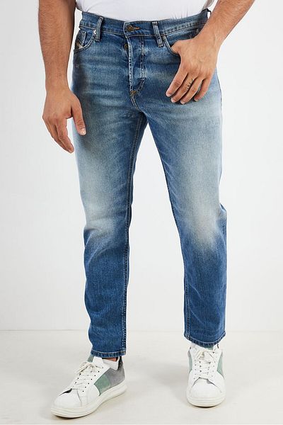Diesel Men Tapered Fit Wash Non Stretchable Denim Jeans, Blue
