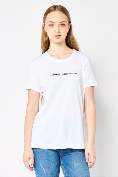 Diesel Women Round Neck Short Sleeve Graphic Print T-Shirt, White