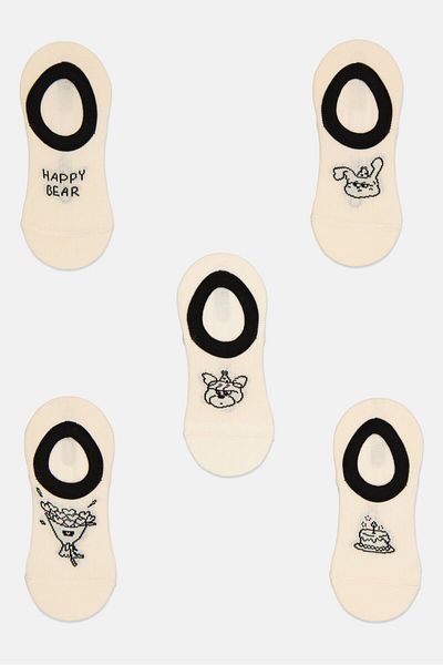 XOXO Women 5 Pairs Brand Logo Round Invisible Socks, Cream