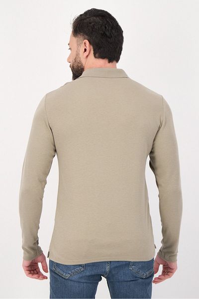 Selected Homme Men Regular Fit Long Sleeve Plain Polo Shirt, Khaki