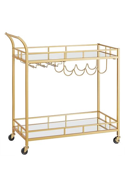 JollyMag Mobile kitchen shelf, Artool, on wheels, steel, glass, with glass and bottle holder, gold