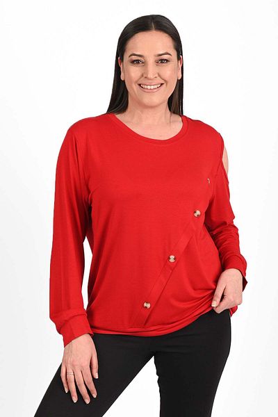 Bigsize Bluza dama marimi mari cu imprimeu 1390-23 - Roșu, 5XL