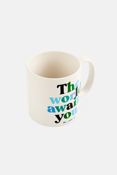 Quotable Ceramic The World Awaits You Mug 414 ml, White