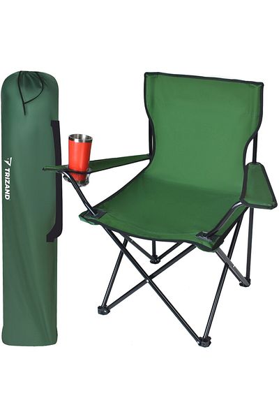 JollyMag Folding garden chair, camping, fishing, green, with cup/bottle holder, cover, max 100 kg, 80x44x80