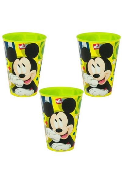 JollyMag Set of 3 Plastic Cups with Mickey Mouse Pattern, BPA-Free, 430 ML, Multicolor