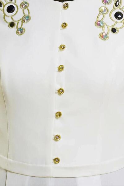 TRENDTESETTÜR ΓΥΝΑΙΚΕΙΟ ΜΑΥΡΟ (ΜΑΥΡΟ-ΚΡΕΜ) ΒΡΑΔΙΝΟ ΦΟΡΕΜΑ ΜΕ ΛΕΠΤΟΜΕΡΗ ΠΕΤΡΑ T 5944