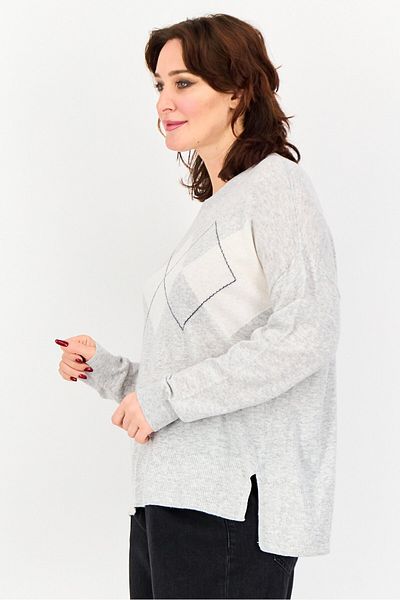 Tchibo Women Round Neck Argyle Sweater, Grey