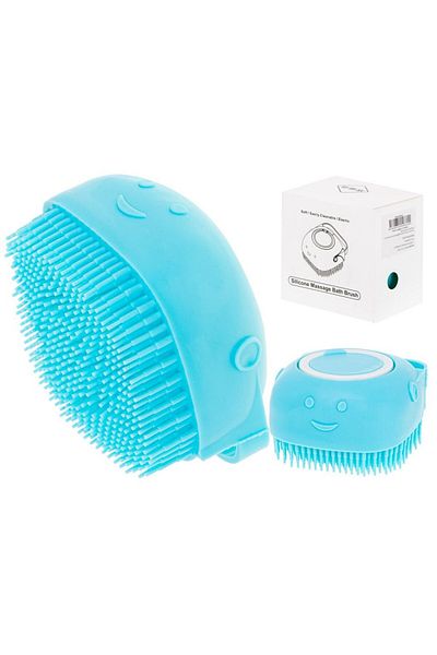 JollyMag Perie din silicon cu dozator de sampon pentru spalare caini sau pisici, 7,5 x 7,5 cm, albastra