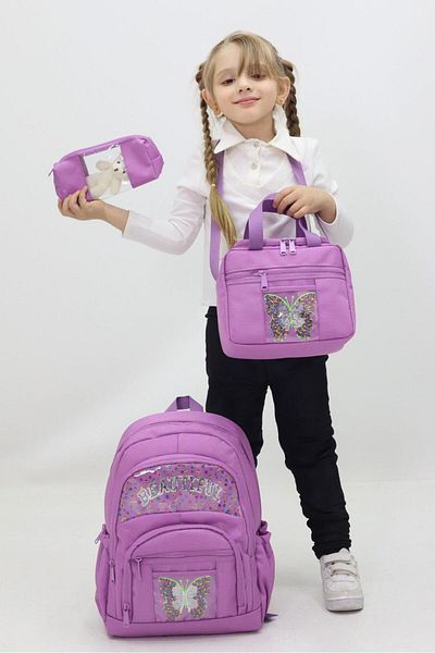 GENÇ School Girl Backpack Set of 3 Thermal Nutrition Pen Holder Ortapedic Train Product