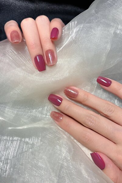 Easy Beauty Kısa Küt 24 Adet Takma Tırnak Seti Simli ve Yıldızlı Tırnak R881