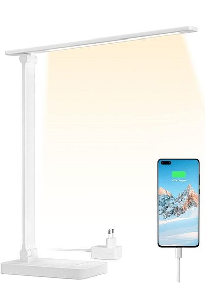 LEPRO Lampa de birou LED PR310003 control Touch, 3 moduri, 15W, 655 Lumeni, USB, Alb