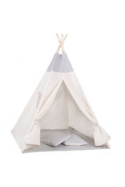 SERSIMO Indian style children's tent Teepee Tent with window, thick mat and 2 pillows, white gray monochrome