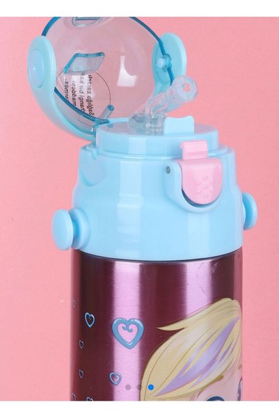 Lila Polly Water Bottle for School, Steel Marllow Licensed Lilac 600ml Flask with Straw
