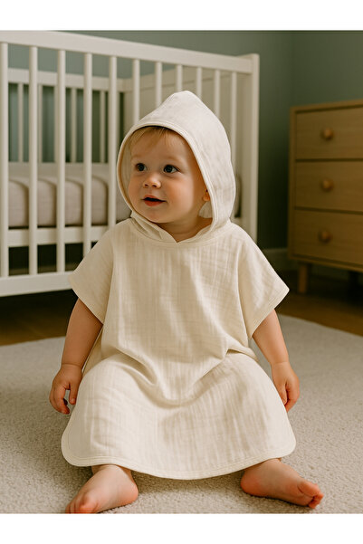 Shadro Textile Cotton Muslin Cream Poncho Baby Kids Beach Poncho