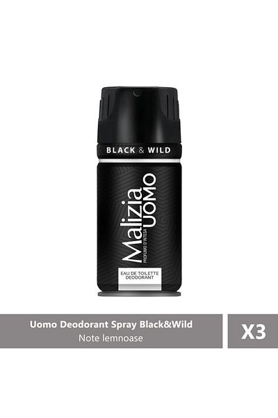 Malizia Uomo Deodorant Spray Black&Wild 150 ml X 3 Bucăți