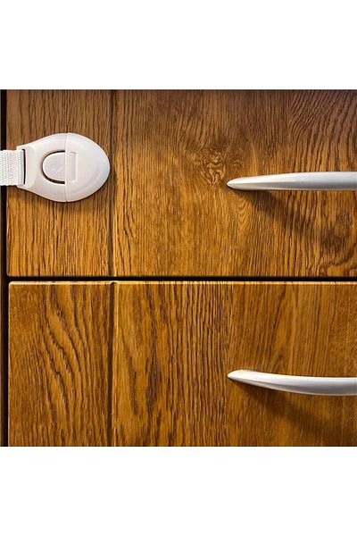 SERSIMO Set of 10 drawer and door lock safety locks, plastic and textile, adjustable, 20 cm, white