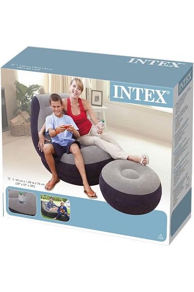 Intex كرسي قابل للنفخ مع مسند للقدمين، رمادي/أسود