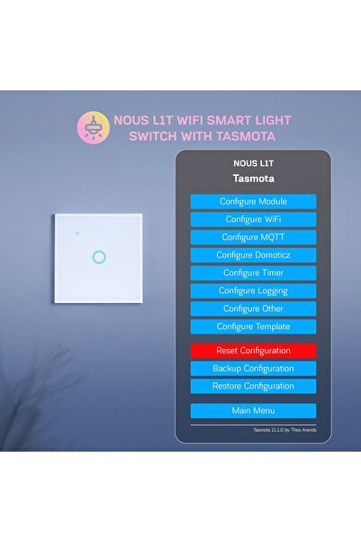 Nous Smart Switch L1T Wifi, Tasmota, Touch, 1 channel